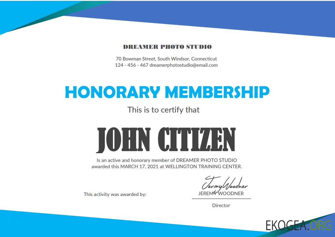 Modèle de certificat de membre honoraire des États Unis dans Word